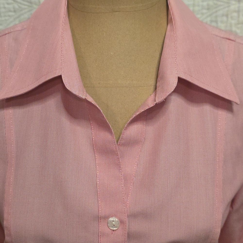 Coldwater Creek Pink And White Fitted Button Down Shirt Top Classic Casual Small - Picture 3 of 13